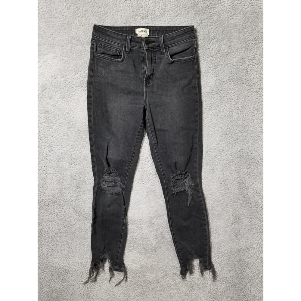 L'agence‎ Destructed Hi Line Raw Hem Straight Leg Jeans Women's 26 Biscuit